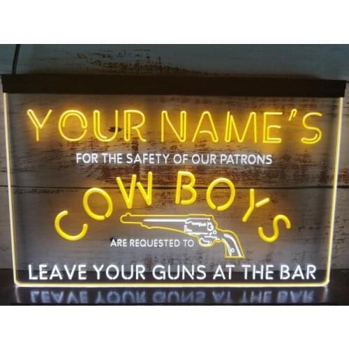 0S029 Name Personalized Custom Cowboys Leave Your Guns At The Bar Beer Dual Color LED Neon Sign