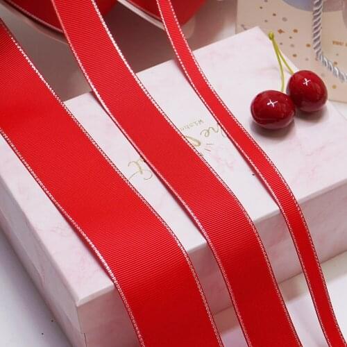 10 Yards 10MM/25MM/38MM Silver Edge Grosgrain Ribbon For Hair Bows/ Gift Packaging DIY Handmade Materials