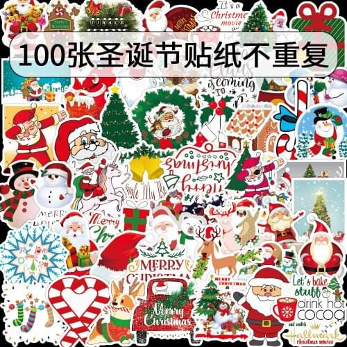 100 Pieces of Christmas Holiday Wall Stickers Luggage Graffiti Stickers Skateboard Guitar Refrigerator Decoration Sticker