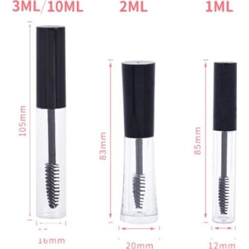 1000pcs 1ml 2ml 3ml 10ML Plastic Clear Empty Mascara Tube Vial Bottle Container With Black Cap For eyelash growth medium mascara