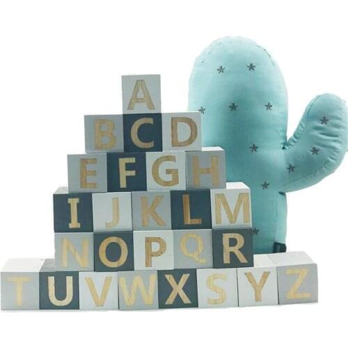 Home Decor Nursery Baby 26Pc Spray Paint Letter Blocks Toy Alphabet Blocks Girl or Boys Decor Christmas Kids Gifts Children Toys