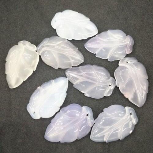 4pcs white nature gem stone new agate stone leaf shape for women pendants 22x34mm beads accessories and jewelry findings