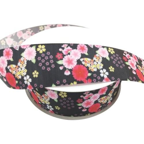 5yards 1" Zephyr Lovely Floral Printed Grosgrain Ribbon for DIY Crafts Stain Lace Ribbons Hairbow Bouquet Wrapping Accessories