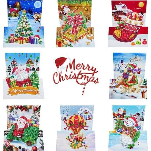 8pcs Diamond Painting Christmas Cards 5D DIY Special Shaped Diamond Art Crafts Kit Santa Claus Xmas Postcards Peinture Diamant