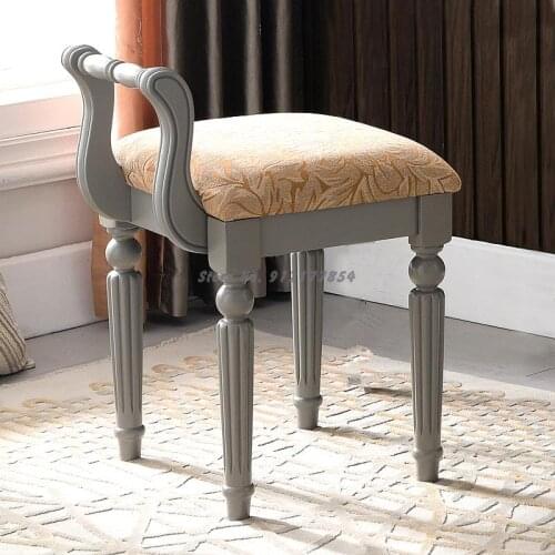 American dressing stool solid wood makeup stool European style nail stool backrest dressing table chair bedroom white princess s