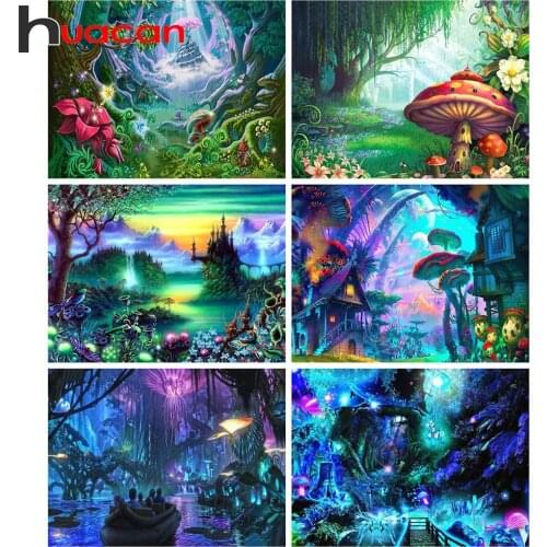 Huacan 5d Diamond Paintings Kit Fantasy Mushroom Diamond Mosaic Embroidery Cross Stitch Landscape Home Decor DIY Puzzle Gift