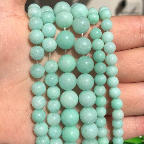 4/6/8/10/12mm Natural Blue Amazonite stone Round loose Beads Jewellery Making DIY Bracelet Agates Beads 15" Strand