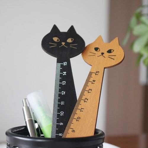 3pcs zakka Korean stationery Creative cartoon cat drawing ruler Wooden ruler student stationery ruler wholesale