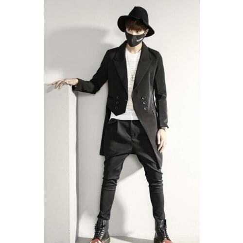 Fashion mens Korean online shop suit coat mens slim long double breasted long sleeve solid color dress suit