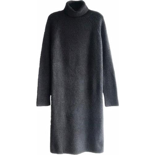 2020 Autumn Winter Turtleneck Sweater Loose Pullover Thicken Long Sleeve Elasticity Long Knit Dress Pregnant Woman Clothes KW207