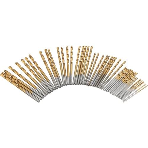50/100Pcs 1mm-3mm Titanium Coated Drill Bit HSS Twist Drill Bit Set with Metal Case for Wood Plastic Aluminum Drilling