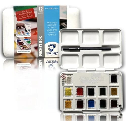 Van Gogh Solid Watercolor Set 12/15 color New Pack with Brush Watercolor Paints Set Aquarela Acuarelas Art Supplies