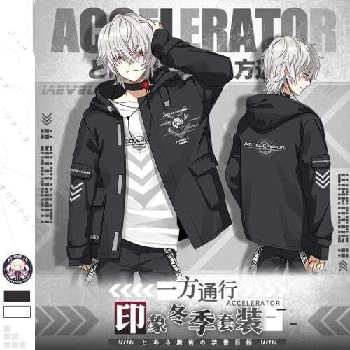 Anime Toaru Kagaku no Railgun Accelerator Cosplay Fashion Hooded Windbreaker Coat Casual Long Sleeve T-shirt Pants Set Autumn