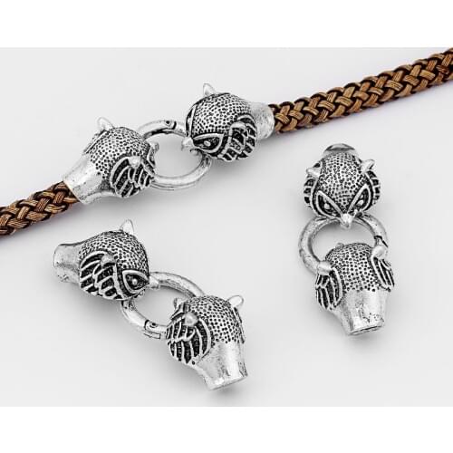 2sets Vintage Spring Clasp connectors Owl Of Minerva Head Clasp Hook End Cap For 8mm Round Leather Cord Jewelry Making Findings