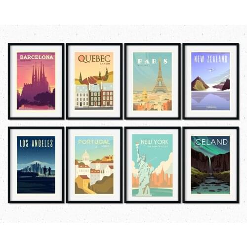 Paris New York Europe World City Tour Travel Scenery Vintage Landscape Poster Prints Wall Art Canvas Painting Room Home Decor