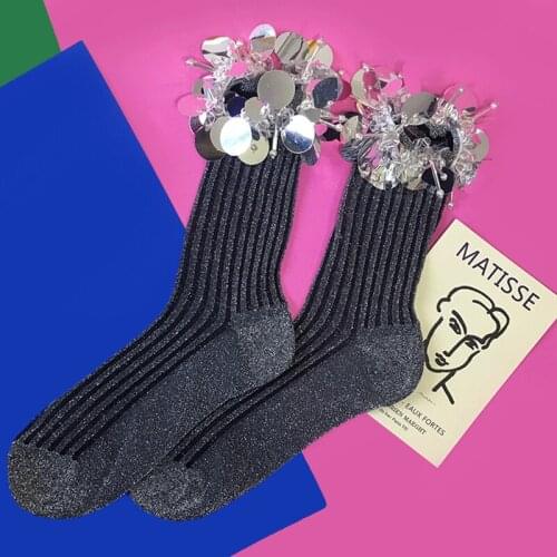 Pug Funny Socks Fashion Hot Sale Japan Stereo Flower and Bright Vertical Stripe 2020 Womens Original Sequins Personality Women