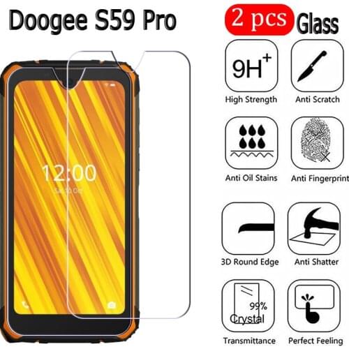 S59 Pro 2-1Pcs Phone Protector Cover For Doogee S59 Pro 9H 2.5D Screen Tempered Galss Proof Protective Film 5.7"