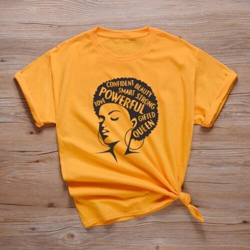 Powerful Afro Lady Graphic T Shirt Feminist Tees Womens Aesthetic Melanin Tee Shirt Black Queen T Shirts Ladies Girl Power Tops