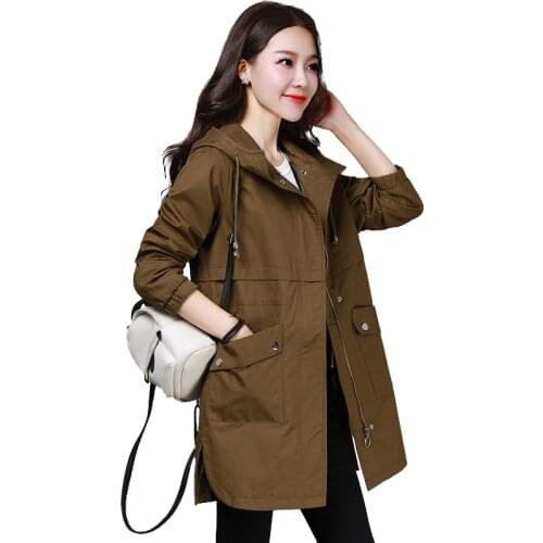 Autumn windbreaker coat Womens medium long Korean 2020 new spring loose wild casual ladies popular hooded windbreake jacket
