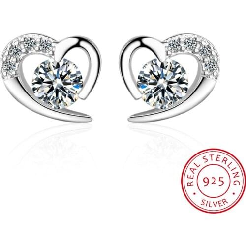 New Trendy 925 Sterling Silver Earrings For Women Jewelry High Quality Heart Crystal CZ Female Stud Earring Accessories