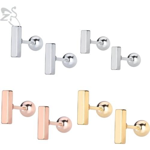 ZS 1 Pair Tiny T Shape Stainless Steel Stud Earrings For Women Men 3 Colors Ear Studs Minimalist Ear Helix Cartilage Piercings