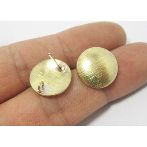 Brass Earring post 15mm Raw brass Textured round Earrings stud boho earrings findings -10pcs R279