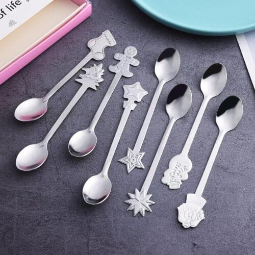 12.5cm 5inch Small Christmas Coffee Teapoons Ice Cream Dessert Tea Spoon set Stainless steel Snowman Gingerbread Kids Tableware