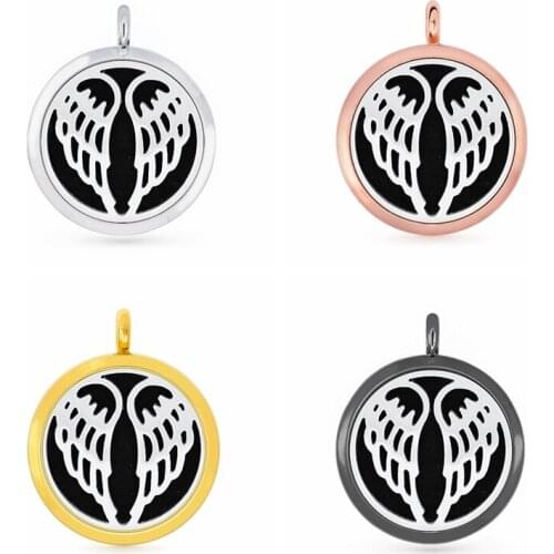 30mm Hollow Angle Wings Aromatherapy Essential Oil Perfume Diffuser Locket Pendant with 6pcs PadS Fit Necklace key Chains