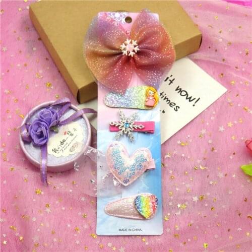 5PCS/SET Cute Flowers Elegant Baby Girls Clip Leather Bow Child Tie Knot Creativity Handmade Hairpins Hair Accessories For Kids