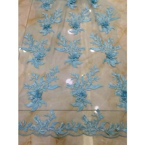 5yards /lot hts002# blue 3d luxury sequin flower best quality embroidery tulle mesh lace fabric for evening dress/wedding