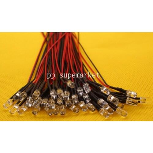 50PCS 3mm/5mm Red/Green/Blue/RGB 3V 5V 12V DC Round Pre-Wired Water Clear LED