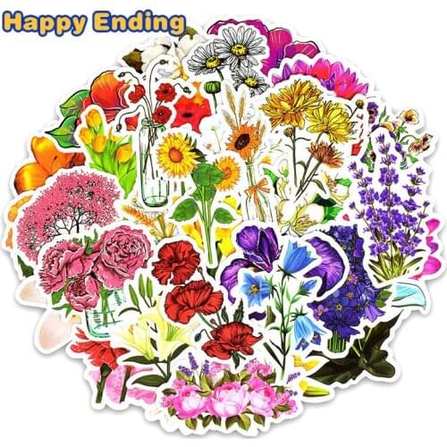 50Pcs/Set Colorful Flowers Graffiti Stickers For DIY Luggage Laptop Refrigerator Motorcycle Car Skateboard Childrens Sticker