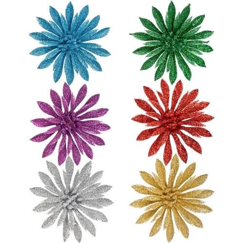 New 6pcs/set Christmas Tree Artificial Flower Glitter Tree Decorative Ornament New Year Party Hanging Home Christmas Ornament