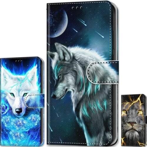 Lion Wolf Tiger Boy Flip Phone Case For Huawei Honor 8A 8C 6C Pro Y9 Y7 Y6 Y5 Prime 2018 II Cat Dog Kitten Girl Wallet Bag P08F