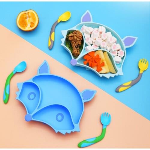 Baby Grid Plate All-in-one Silicone Childrens Tableware Household Eating Tableware with Suction Cup Cartoon Food Supplement Bow