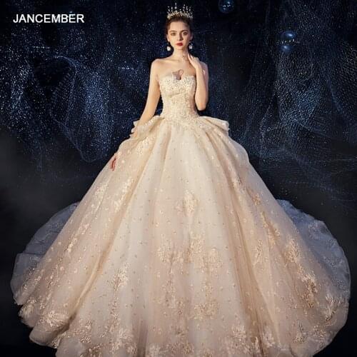 HLF38 Wedding Dress Bridal Dress 2021 Wedding Srapless Sleeveless Pearls Appliques Lace Up Royal Vestidos De Noiva Praia 웨딩