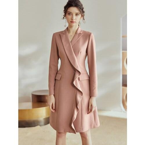 Intellectual suit dress 2021 early autumn new pink Ruffle a-hem middle skirt