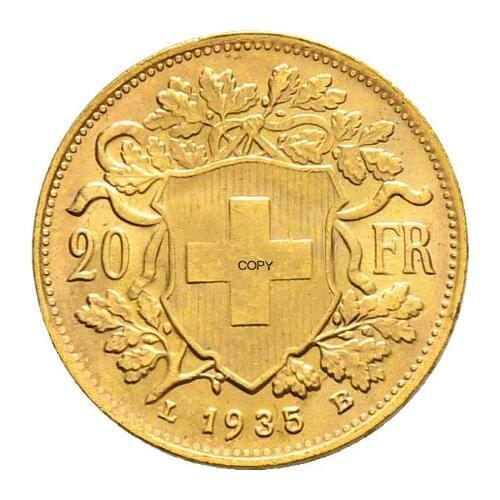 Switzerland Confederation gold 20 Francs 1935 LB Brass Metal Copy Coin