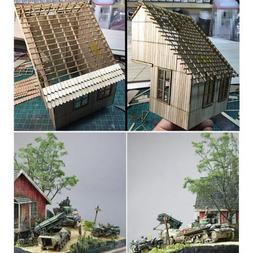 1/35 Scale Sand Table Building Model Soldier Shelter House Wood Cabin Model DIY