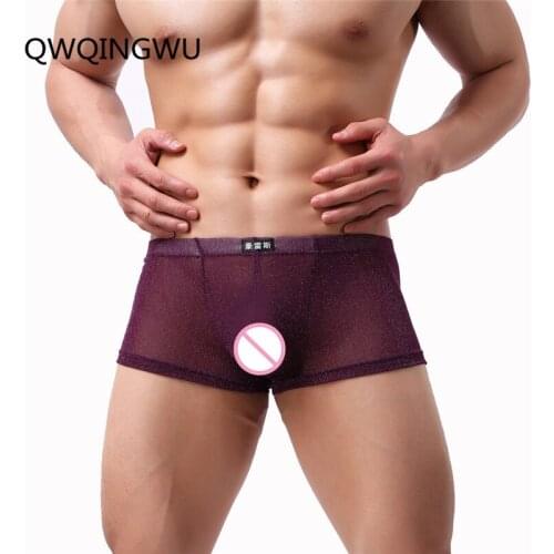 Mens Mesh Boxers Sexy Underwear Transparent Nylon See-Through Gay Male Underpants Panties Thin Breathable Gauze Net Boxers
