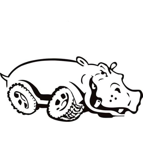 LLY-0203 Interesting Car Sticker Hippo on Wheels Modeling Decal PVC Waterproof Auto Decors on Body Bumper Rear Window Decals