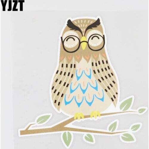 YJZT 13.7CMX13.8CM An Owl Standing On A Branch With Glasses PVC Decal Car Sticker 11B-0376