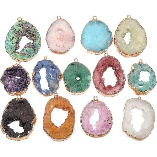 Natural Stone Druzy Pendant Multicolor Crystal Pendant for Charms Jewelry Making Women Necklace Crafts