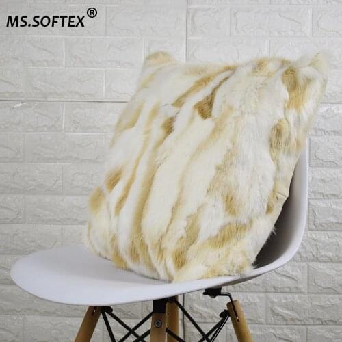 Natural Fur Pillow Case Patchwork Real Rabbit Fur Pillow Cover Soft Plush Cushion Cover Home Decoration MS.Softex FREE SHIPPING
