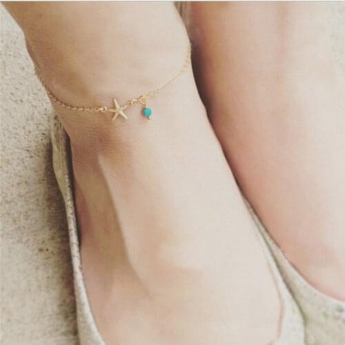 New fashion foot chain five-pointed star green stone beach summer fashion foot chain