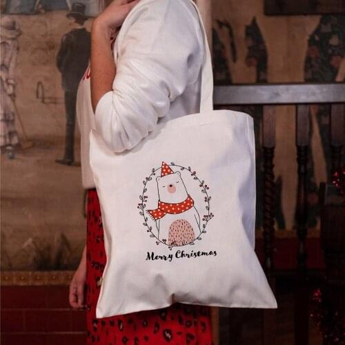 New Christmas Deer Cloth Canvas Tote Bag Shopping Travel Women Environmrntal Protection Reusable Shoulder Shopper Bags