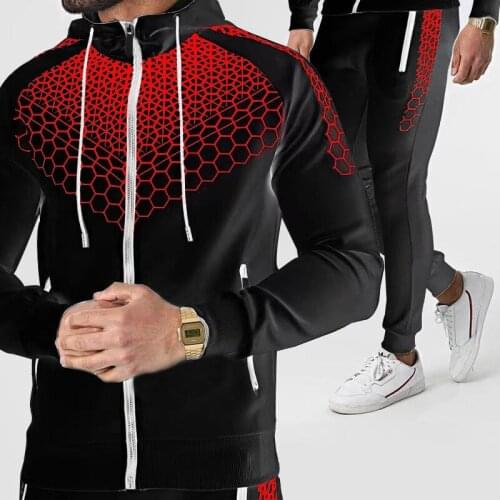 New Zipper Running Sports Suit Men Casual Hooded Sweater + Pants 2-piece Suit Outdoor Track Suit Fitness Jogging Sportswear Male