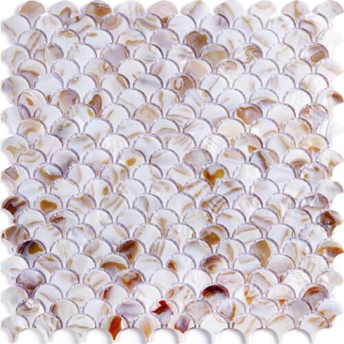 Mother of Pearl Colorful Bathroom Wall Panels Fan Shaped Fish Scale Mosaic Tile Honed 6 Sq Ft Pack of 6