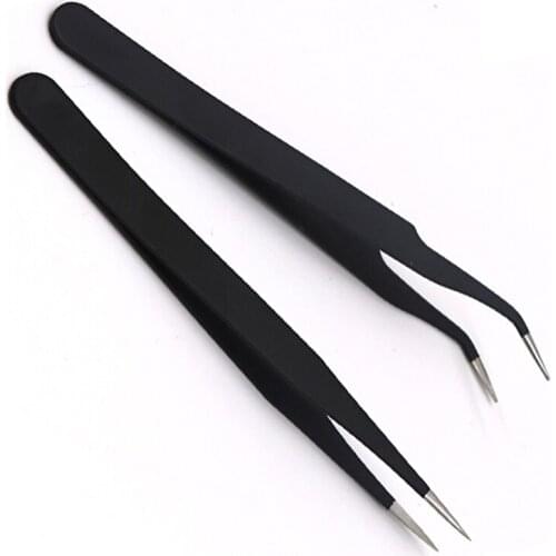 2Pcs/lot Stainless Steel Tweezers Nail Art Curved Straight Black Nipper Rhinestones Sequins Eyelash Picking Tools