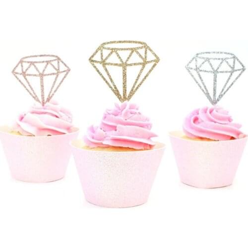 Custom any color Wedding Diamond Cupcake Toppers Glitter Bachelorette Party Engagement Party Decor Diamond Donut Toppers
